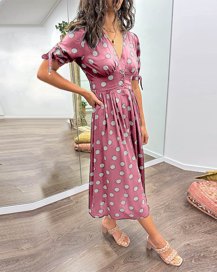 Lucie | Élégante robe midi à pois ludiques