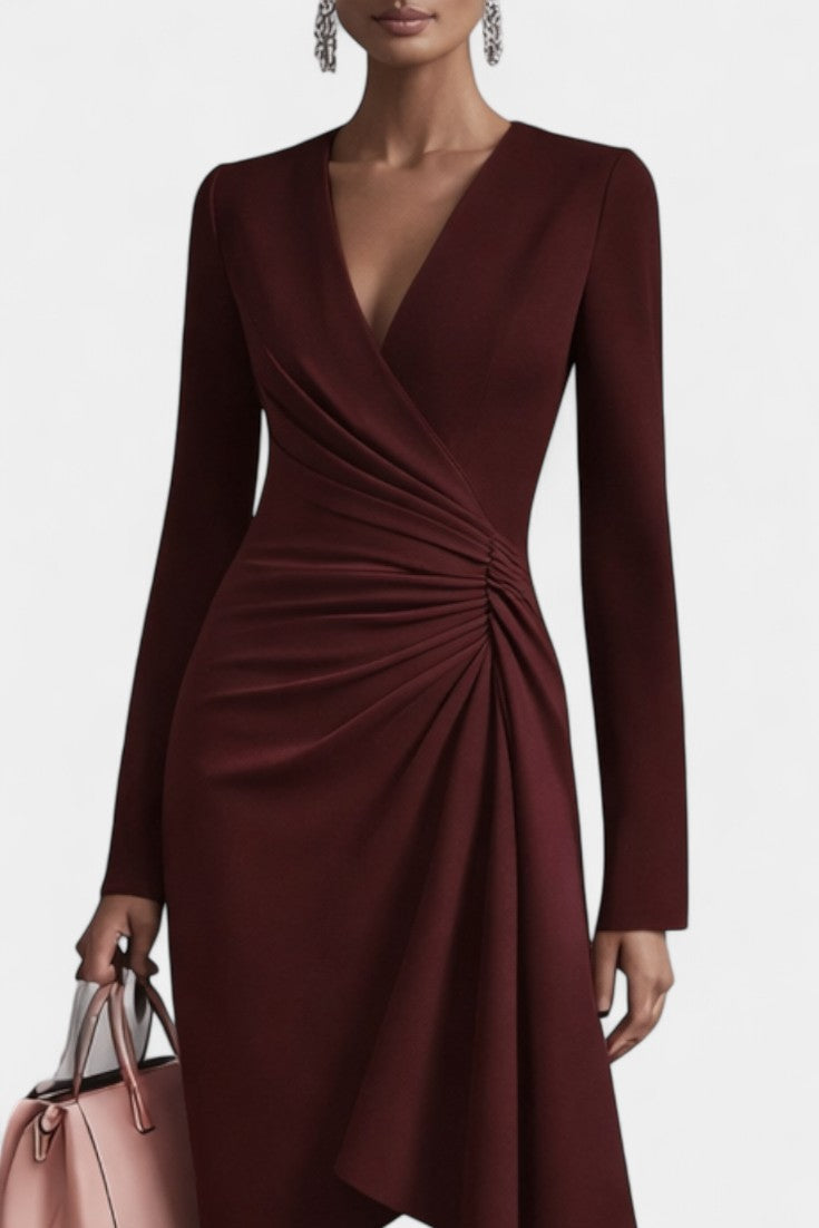 Rixende Robe Plissée Sophistiquée à Décolleté en V Fluide