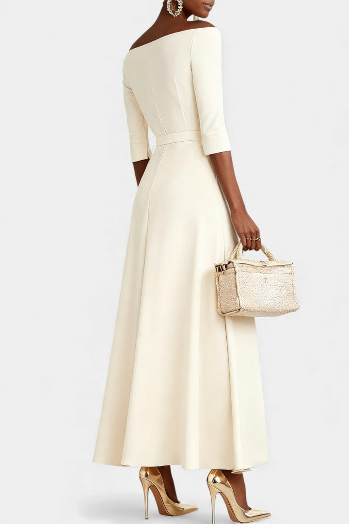 Meriya Robe Longue Trapèze à Épaules Dénudées et Manches Courtes