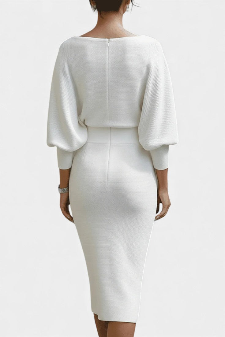 Marjolaine Robe Midi Drapée à Manches Chauve-Souris