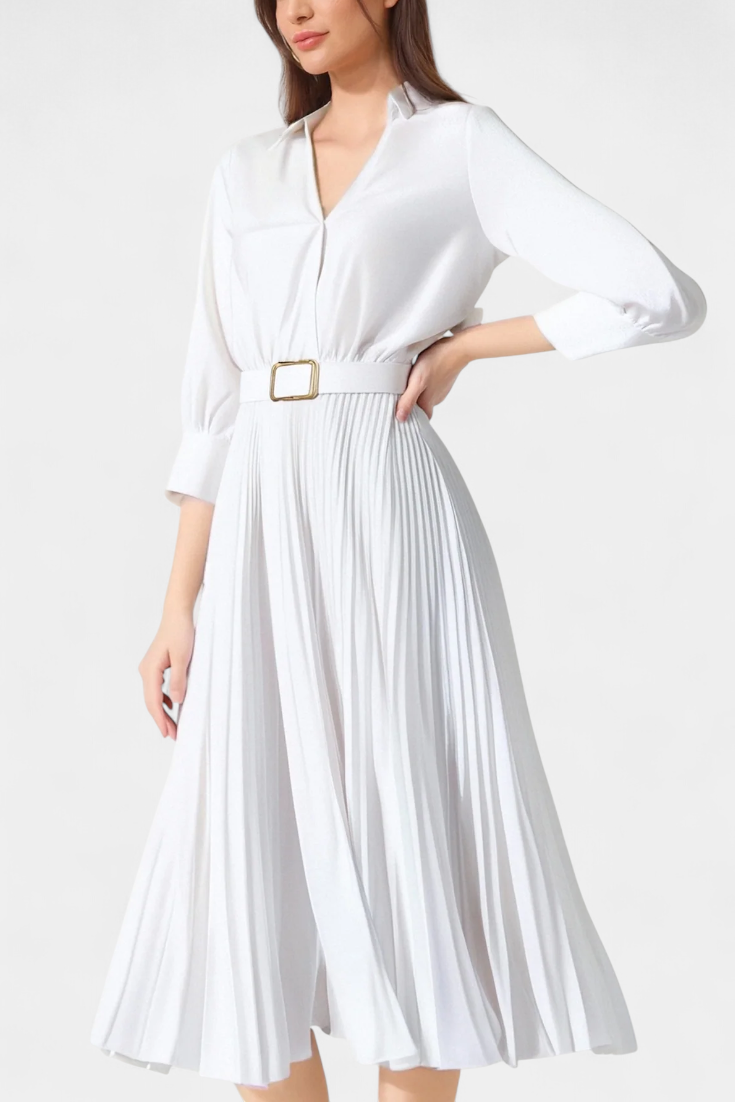 Michelle Robe Midi Ceinturée à Col Tailleur