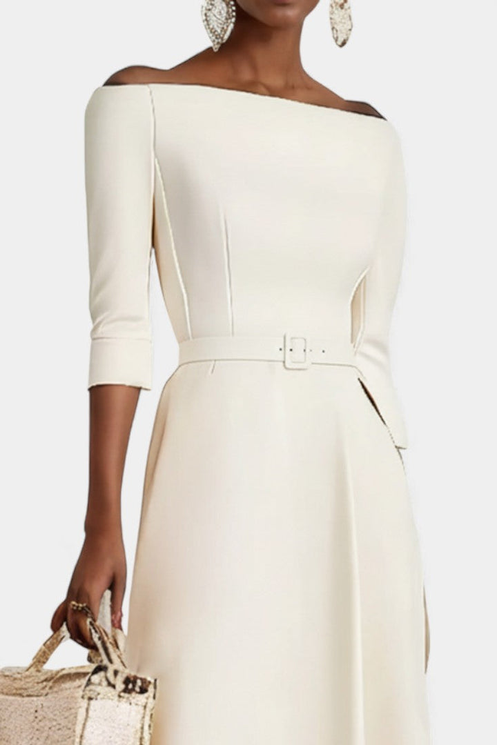 Meriya Robe Longue Trapèze à Épaules Dénudées et Manches Courtes