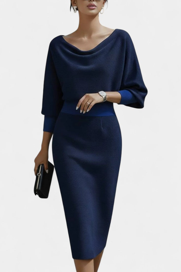 Marjolaine Robe Midi Drapée à Manches Chauve-Souris