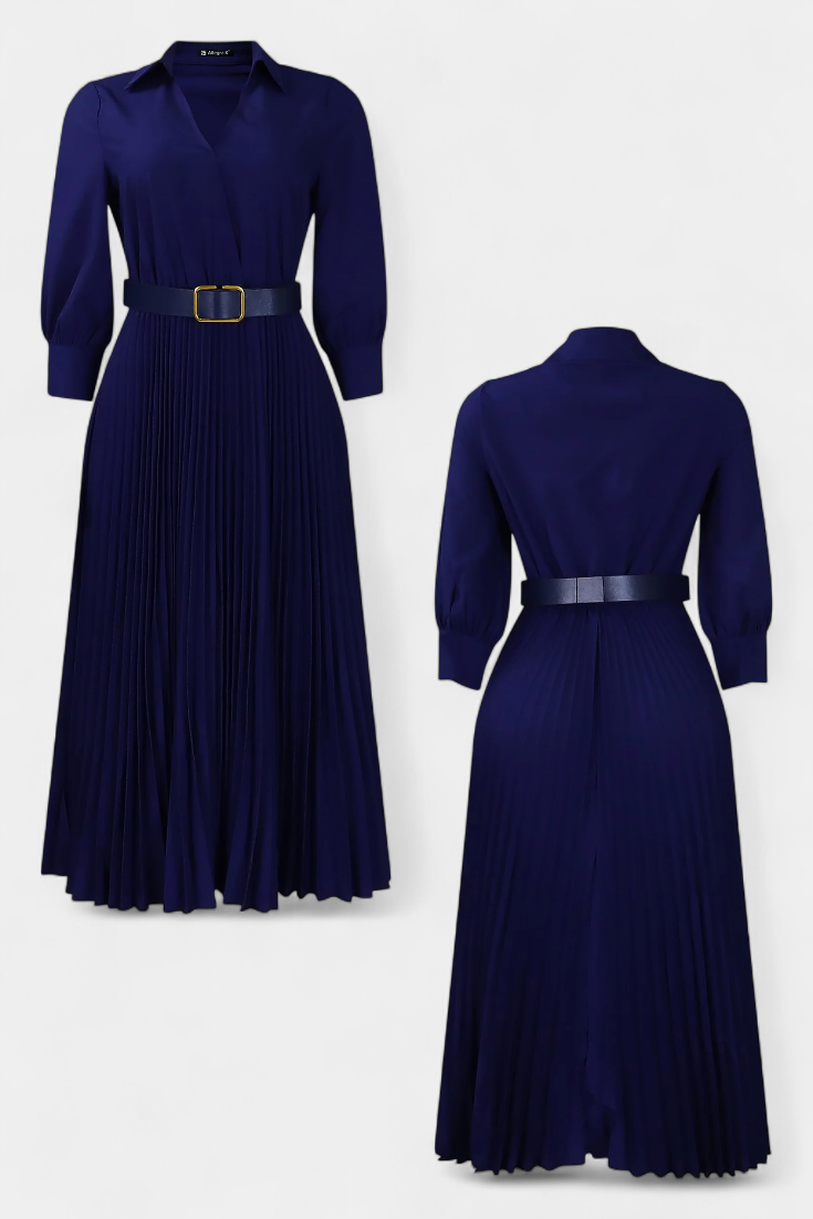 Michelle Robe Midi Ceinturée à Col Tailleur