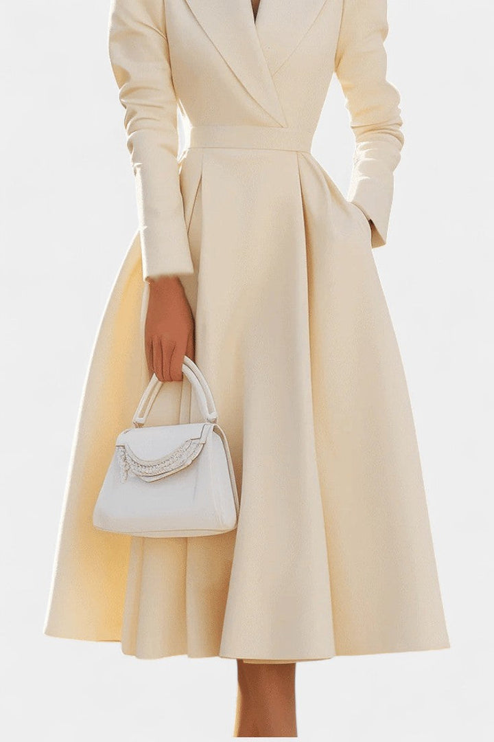 Olyvia Robe Longue Trapèze Vintage à Col Chemise et Décolleté en V