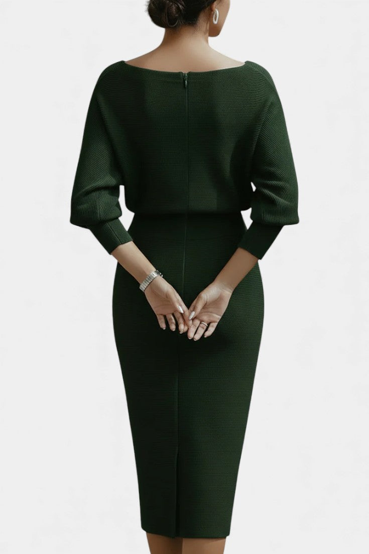 Marjolaine Robe Midi Drapée à Manches Chauve-Souris