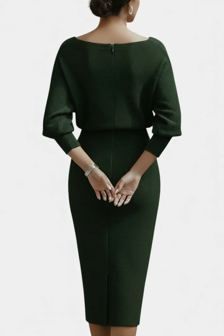 Marjolaine Robe Midi Drapée à Manches Chauve-Souris