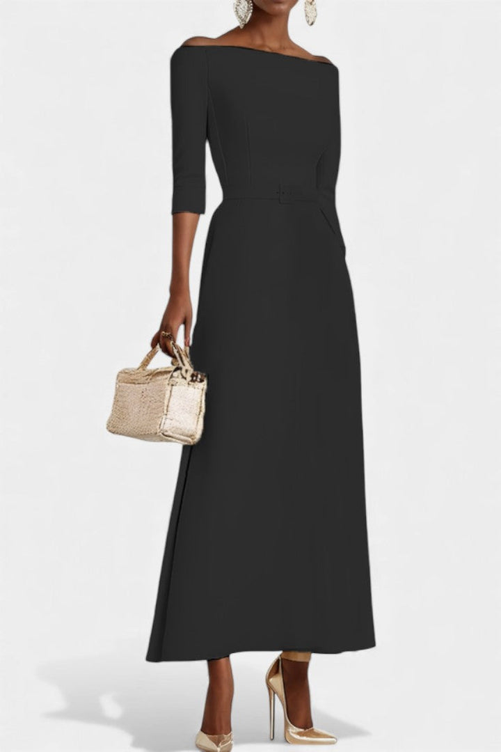 Meriya Robe Longue Trapèze à Épaules Dénudées et Manches Courtes