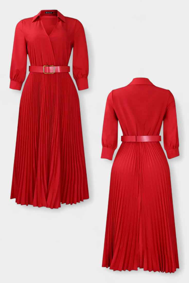 Michelle Robe Midi Ceinturée à Col Tailleur