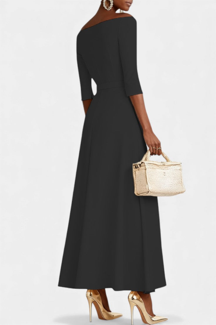 Meriya Robe Longue Trapèze à Épaules Dénudées et Manches Courtes