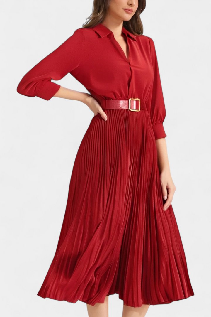 Michelle Robe Midi Ceinturée à Col Tailleur