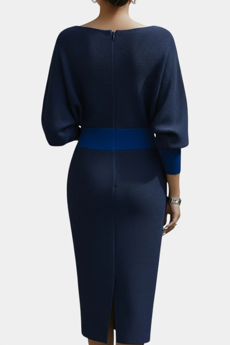 Marjolaine Robe Midi Drapée à Manches Chauve-Souris