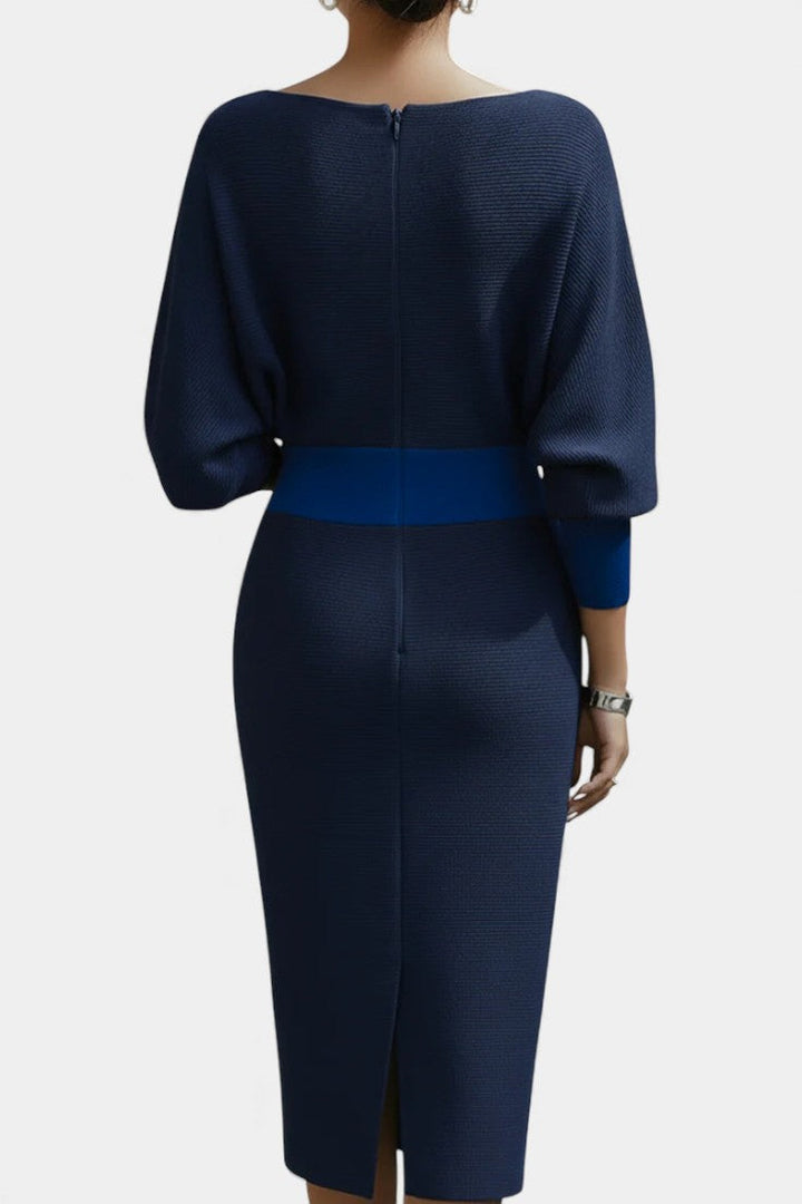 Marjolaine Robe Midi Drapée à Manches Chauve-Souris