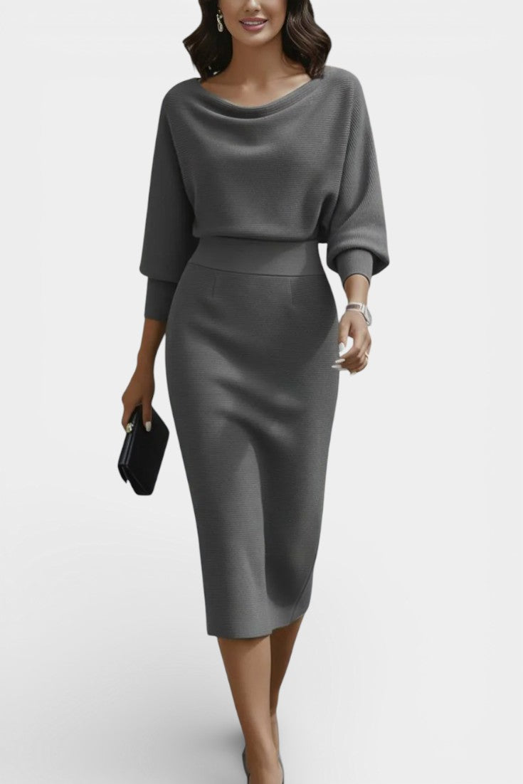 Marjolaine Robe Midi Drapée à Manches Chauve-Souris