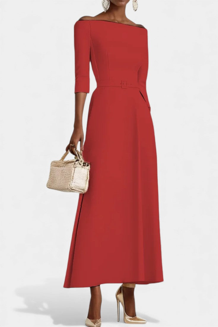 Meriya Robe Longue Trapèze à Épaules Dénudées et Manches Courtes