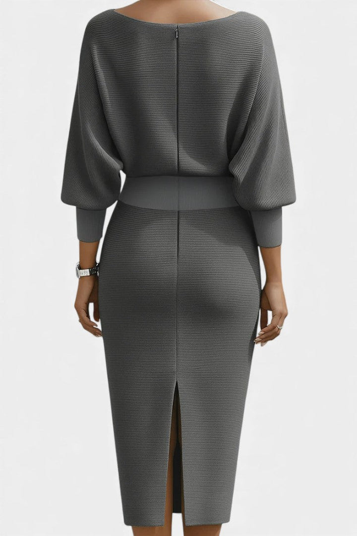 Marjolaine Robe Midi Drapée à Manches Chauve-Souris