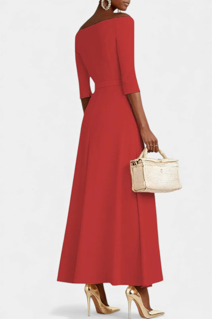 Meriya Robe Longue Trapèze à Épaules Dénudées et Manches Courtes