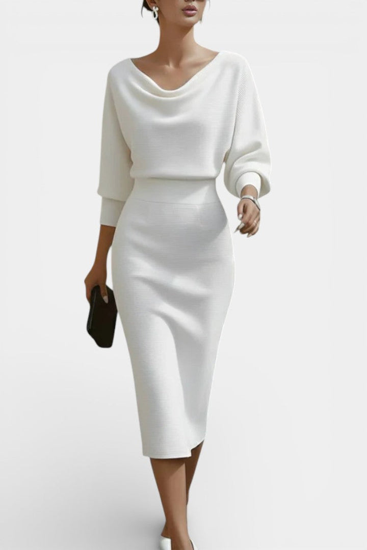 Marjolaine Robe Midi Drapée à Manches Chauve-Souris