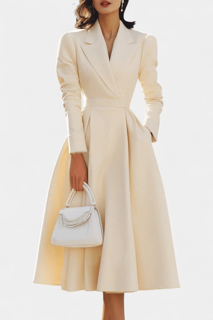 Olyvia Robe Longue Trapèze Vintage à Col Chemise et Décolleté en V